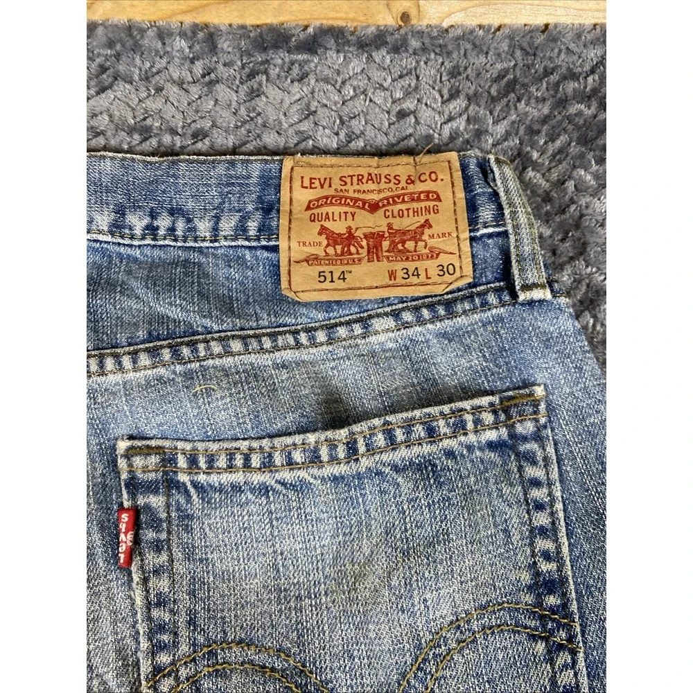 Y2K‎ Levi's 514 Relaxed Straight Fit Jeans W34 L30 Men's Blue Denim Medium Wash